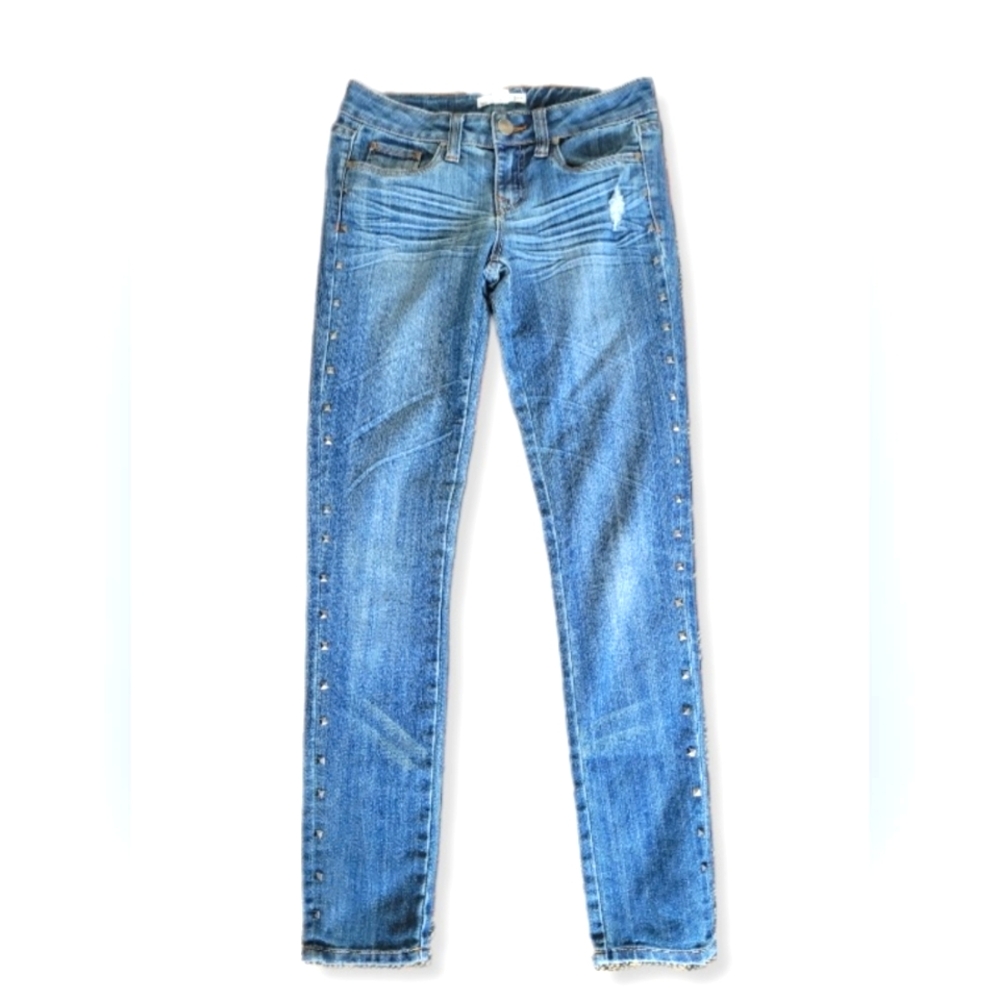 Forever 21 Jeans Medium Blue Wash Silver Studded Skinny Cotton Blend Siz…